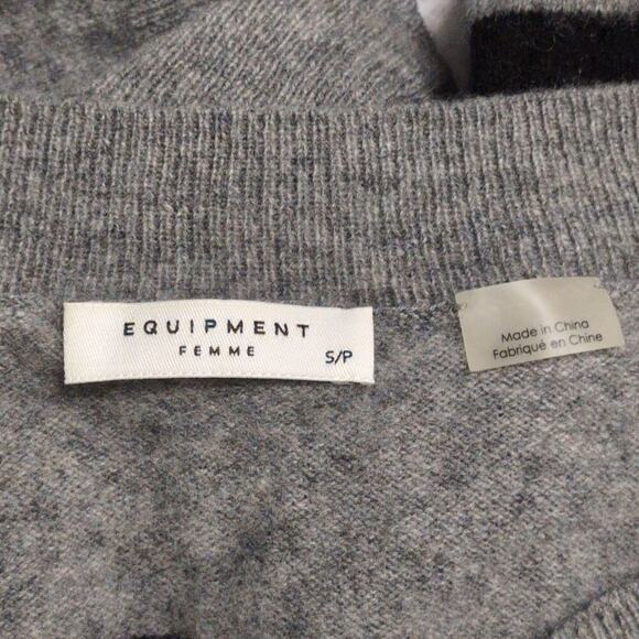 Equipment Gray Black White Striped Cashmere Long Sleeve Crew Neck Sweater Size S - Picture 4 of 7